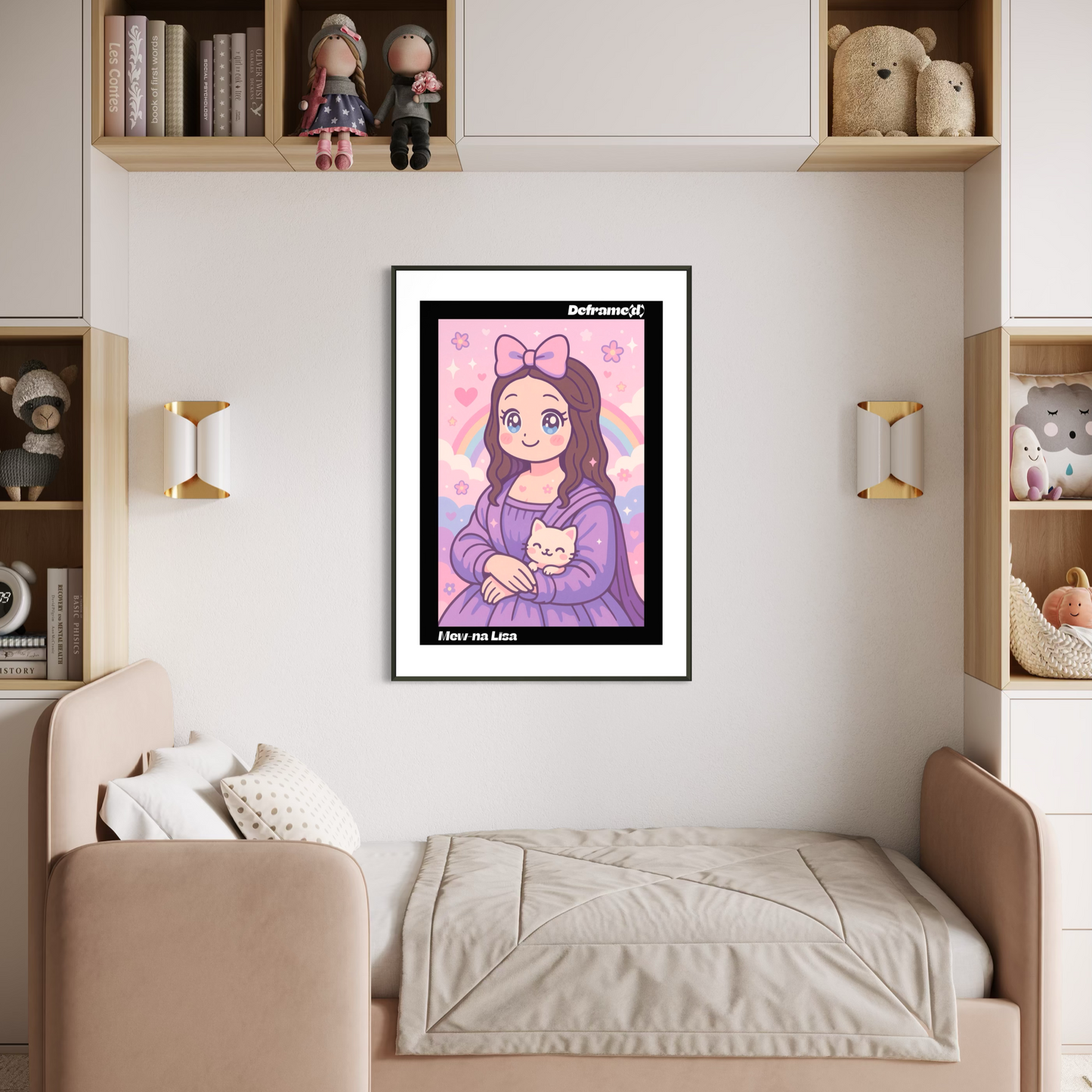 Mew-na Lisa - Wooden Framed Poster - Semi-Glossy